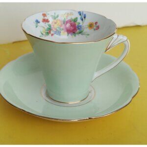 Royal Grafton Pastel Mint Green vintage corset Shaped Teacup and Saucer Set